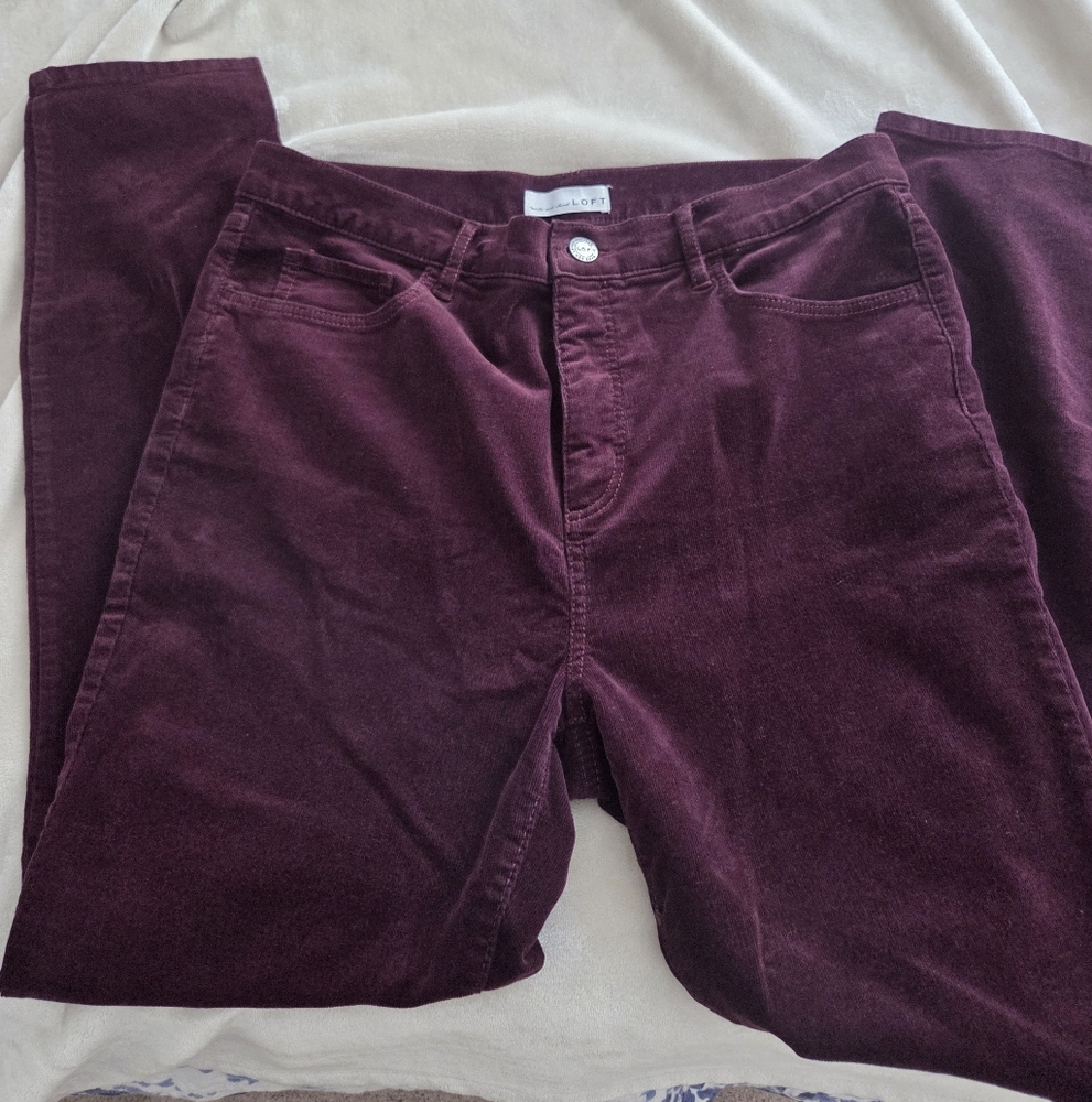 LOFT Wine Cords High Waist Skinny Leg